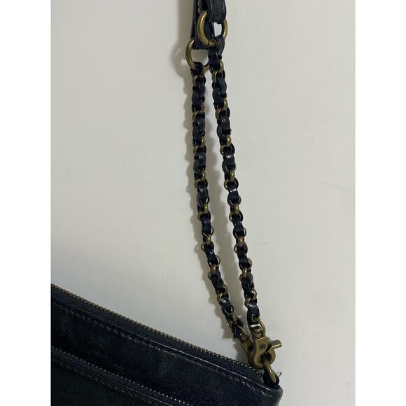 Elliott Lucca Leather Handbag Black Purse Chain Accents Neutral Slim Clutch - Picture 2 of 14